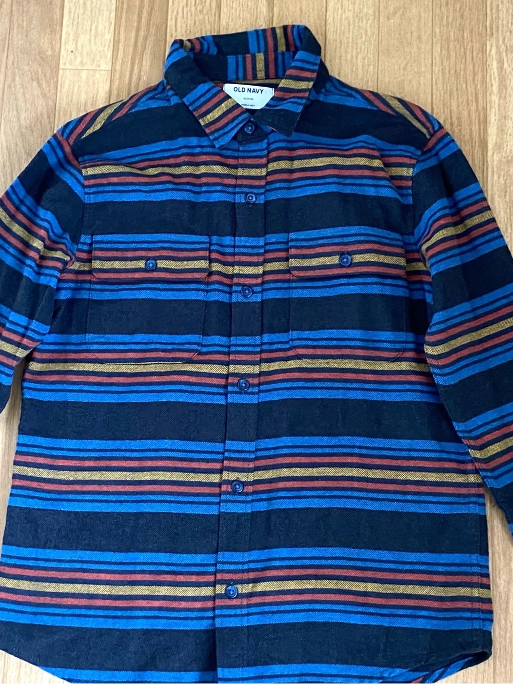 Old Navy Boys Striped Multicolor Flannel Button-Up Shirt Size XL (14-16)